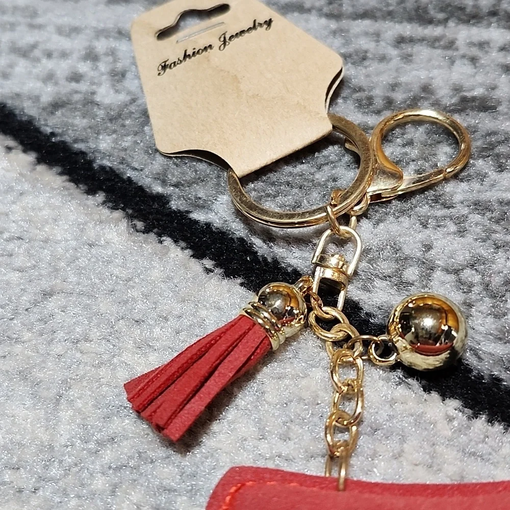 CHEER RHINESTONES RED & SILVER SPARKLING MEGAPHONE KEYCHAIN PURSE CHARM